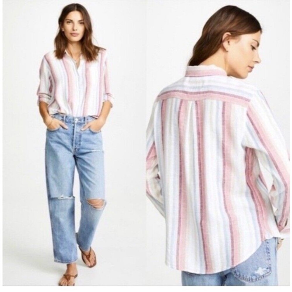 Rails Striped Button-Down Shirt in Pastel Pink, Blue & White